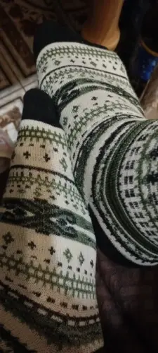 Autumn/Winter Mid-Calf Socks: Retro Boho Native Striped Knit Tights for Women photo review